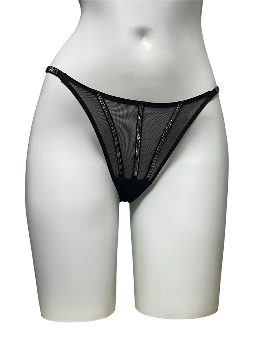 Very sexy Victoria's Secret Black Sheer Mesh Bodysuit with Rhinestone Strips XS